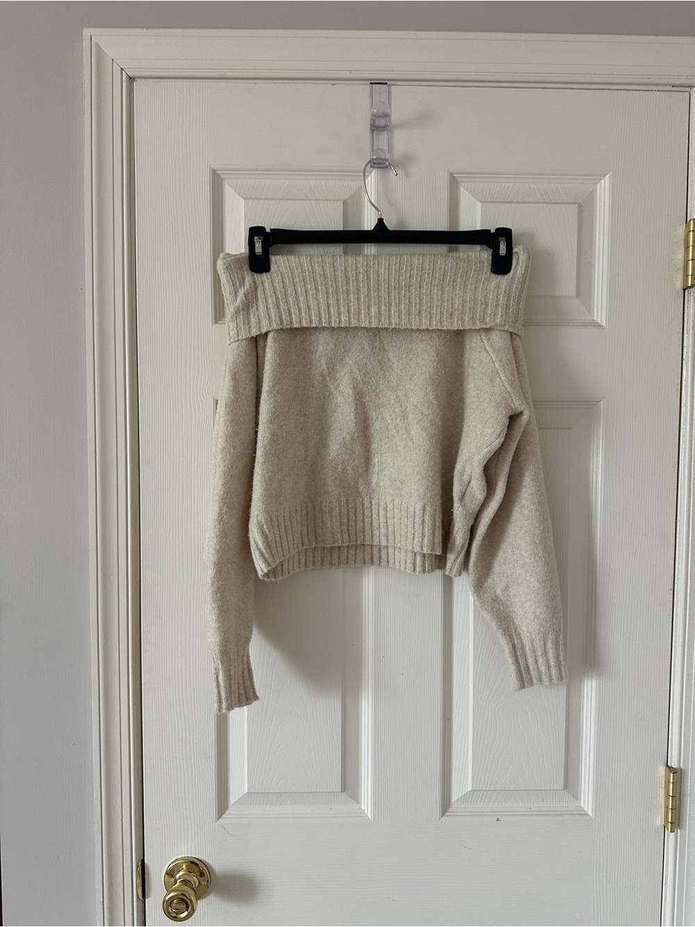 Hollister Cream Off-the-Shoulder Foldover Sweater
